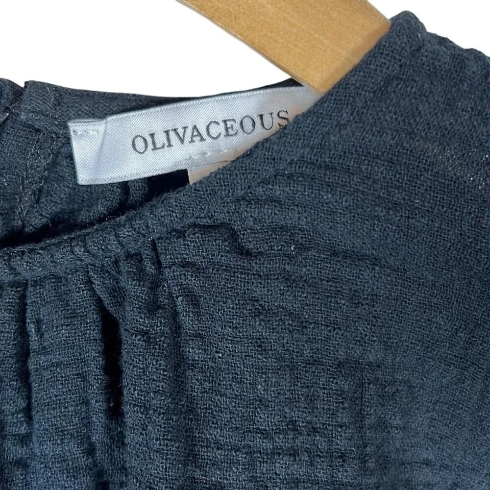 Olivaceous Black Cropped Tiered shirt ruffles gauze size S small‎